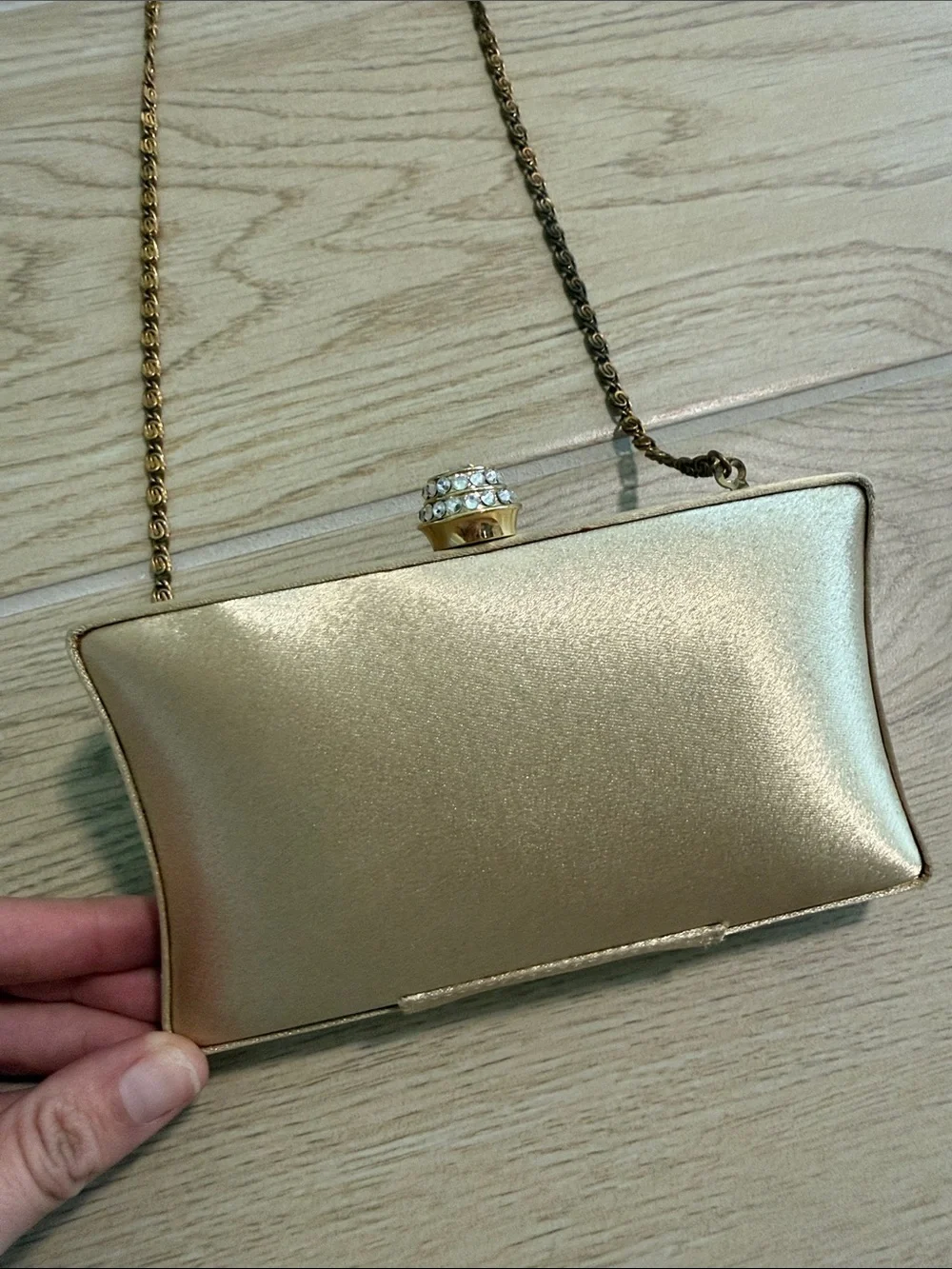 Gold Metallic Evening Clutch with Chain Strap